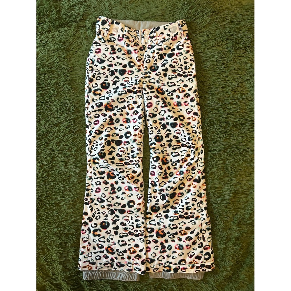 Roxy Girl DryFlight 10K Snow Pants Leopard Print Kids Size 12 L Insulated White